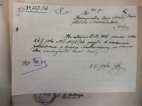 Potwierdzenie przyjęcia do pracy jako nauczycielki w nazaretańskiej szkole w Wilnie po wstąpieniu do Zgromadzenia