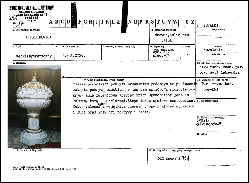 Kserokopia karty ewidencyjnej chrzcielnicy
