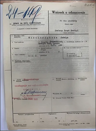 Wniosek o odznaczenie Krzyżem Zasługi Jadwigi Wiecierzyńskiej z Mackiewiczów