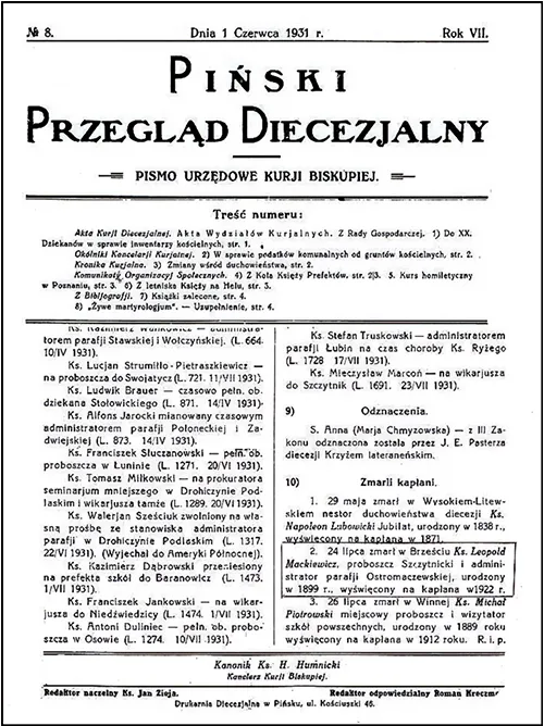 Nekrolog ks. Leopolda Mackiewicza