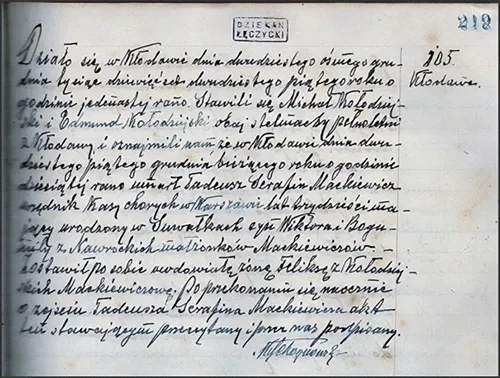 Akt zgonu z parafii w Kłodawie