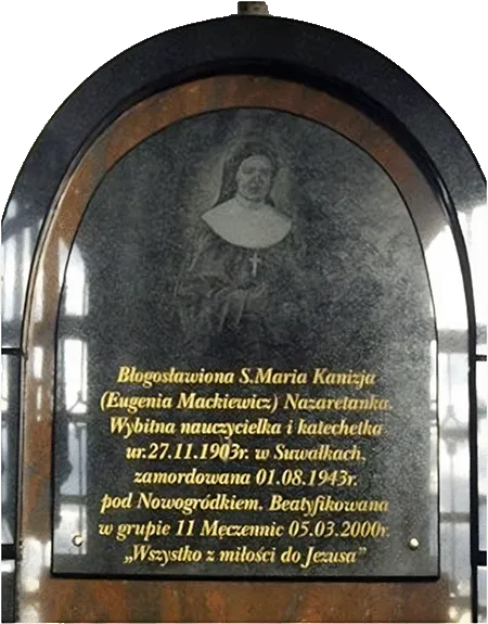 Tablica pamiątkowa bł. s. Marii Kanizji w kościele