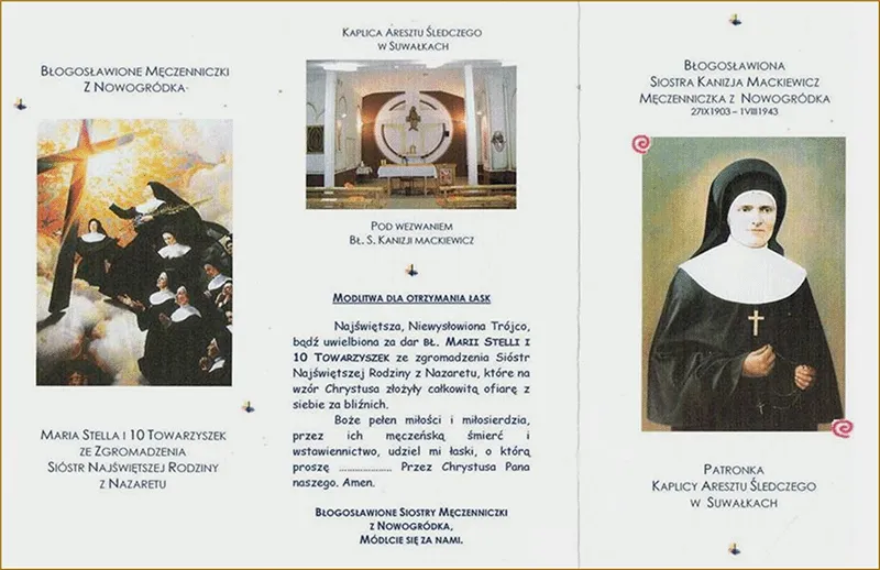 Folder z historią męczeństwa Sióstr Nowogródzkich przygotowany przez ks. Krzysztofa Walendziuka dla Aresztu Śledczego.